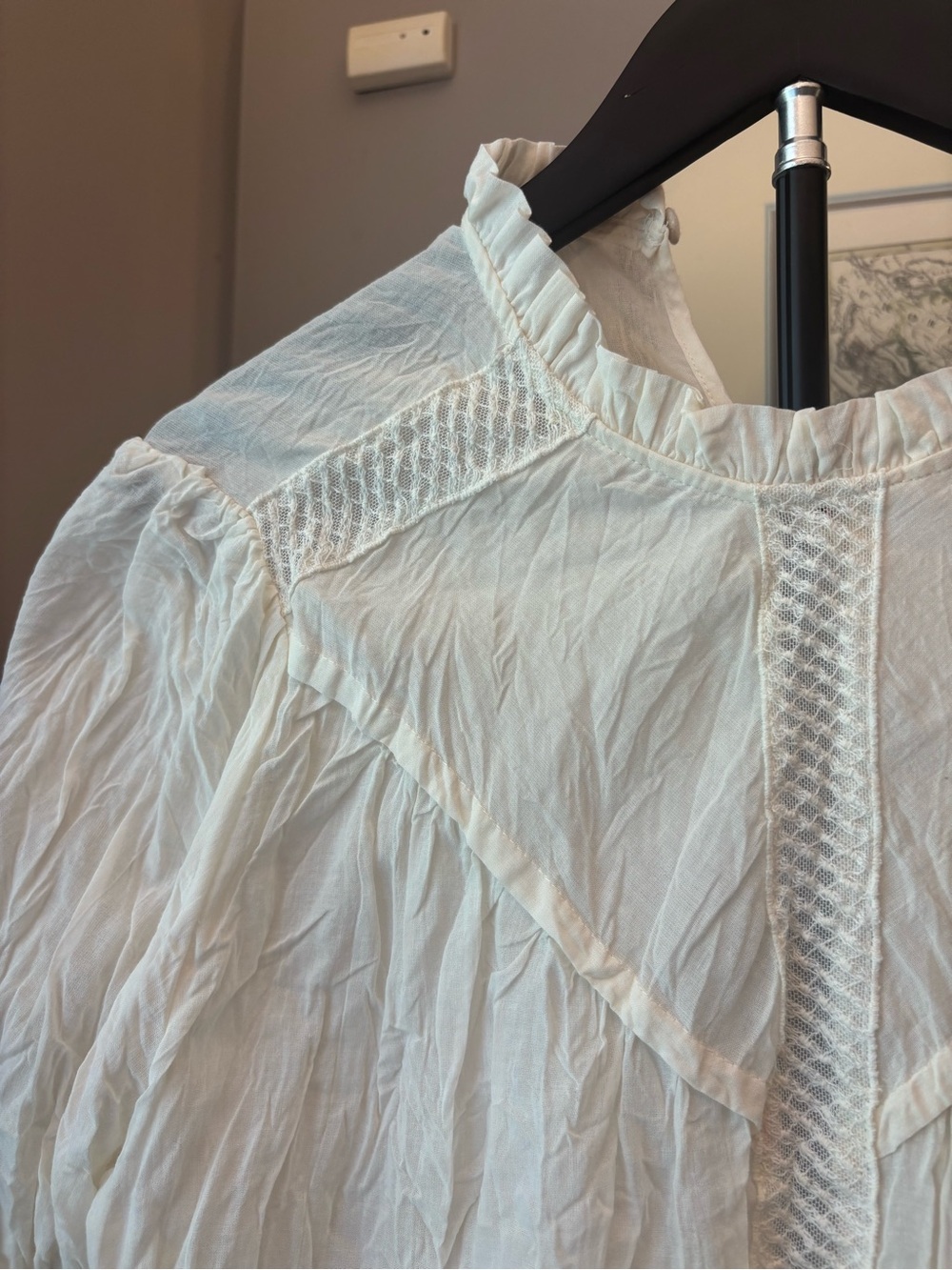 Zara Women's White Lace-Trim Puff Sleeve Blouse - Picture 4 of 4